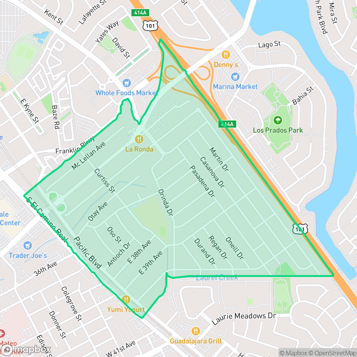 Map showing the location of San Mateo Village, San Mateo, CA