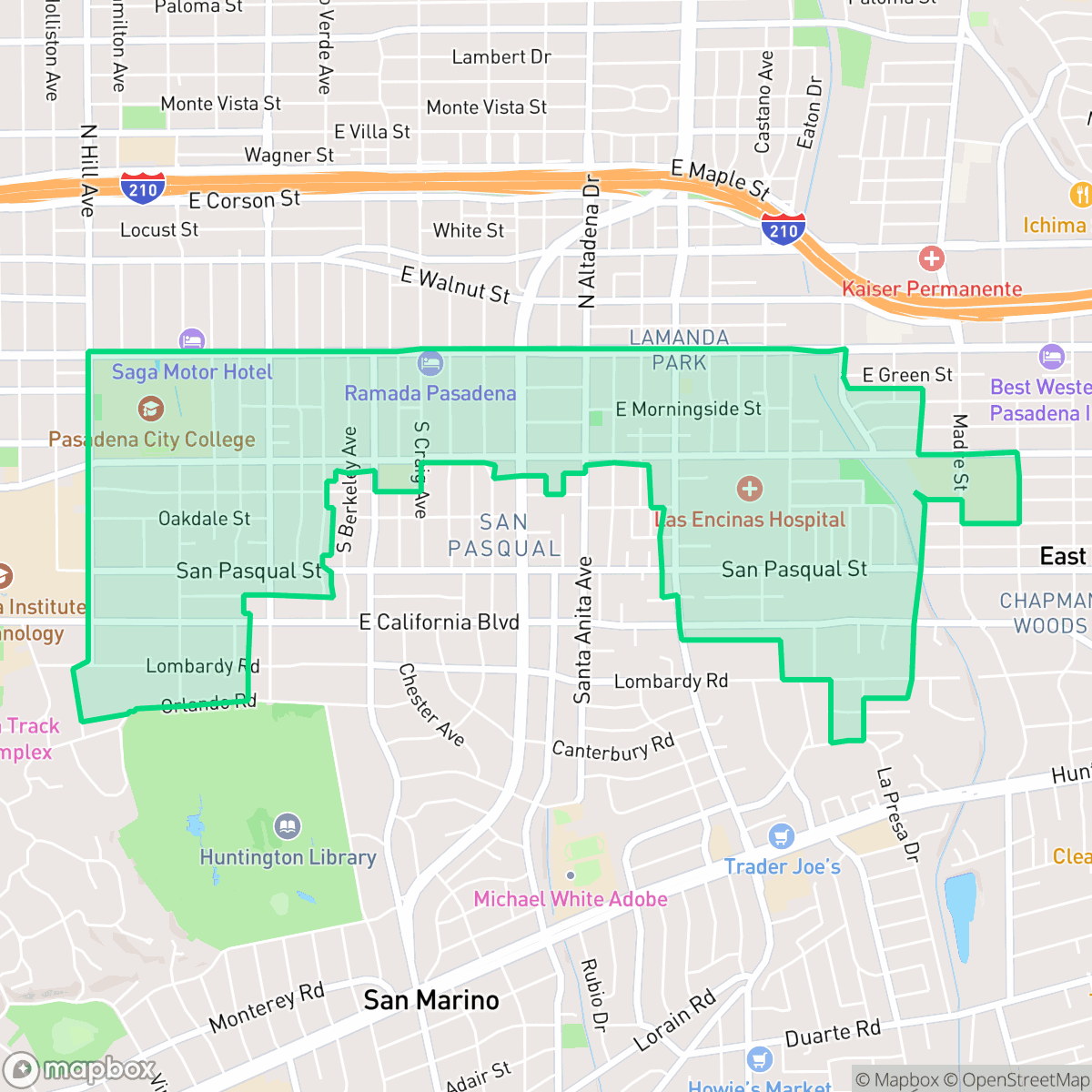 Map showing the location of South East, San Pasqual, CA