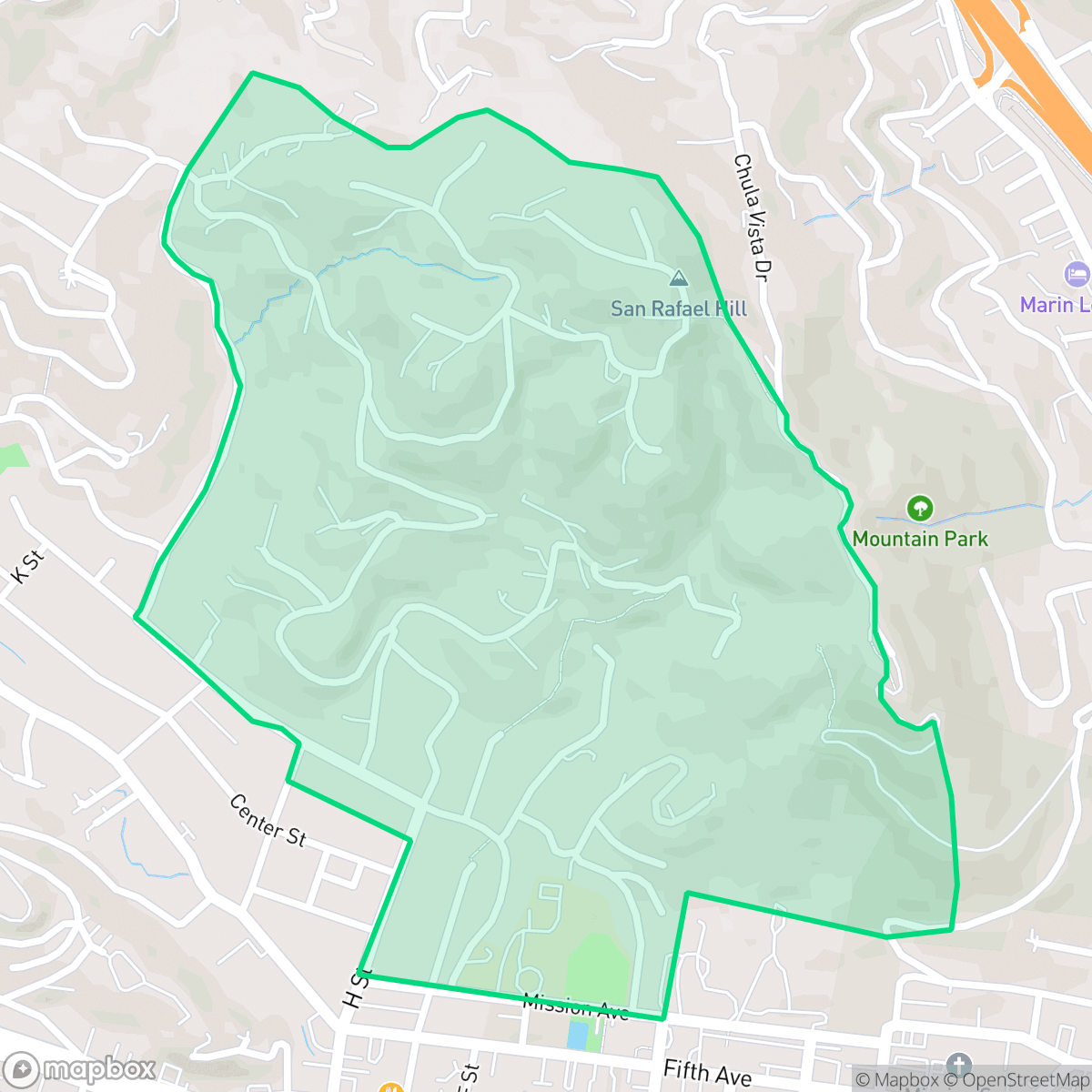 Map showing the location of Fairhills, San Rafael, CA