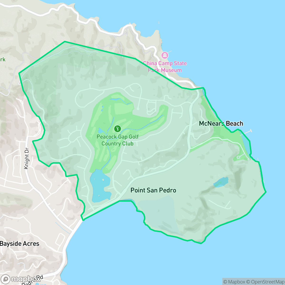 Map showing the location of Peacock Gap, San Rafael, CA