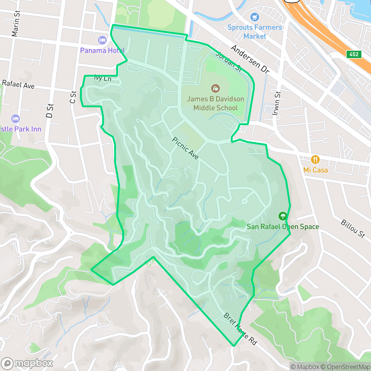 Map showing the location of Picnic Valley, San Rafael, CA