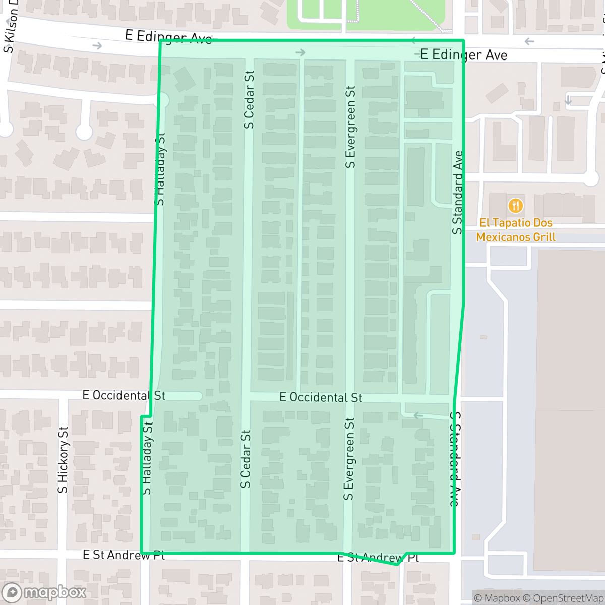 Map showing the location of Cedar Evergreen Co-Op, Santa Ana, CA