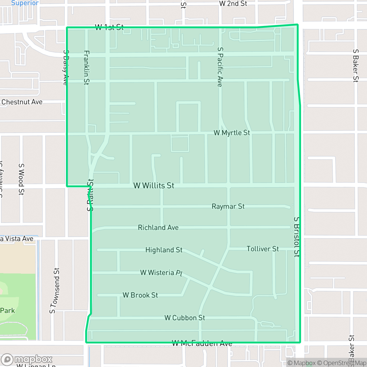 Map showing the location of Central City, Santa Ana, CA
