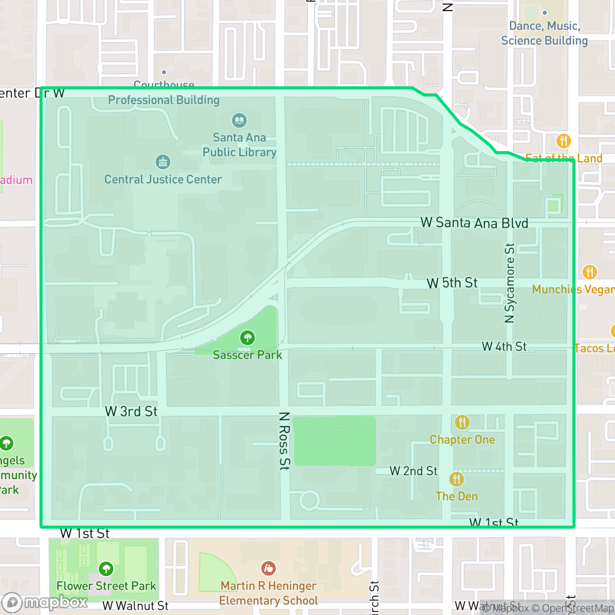Map showing the location of Downtown, Santa Ana, CA