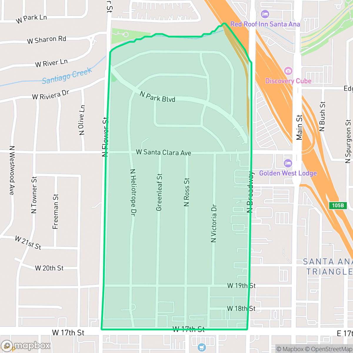 Map showing the location of Floral Park, Santa Ana, CA