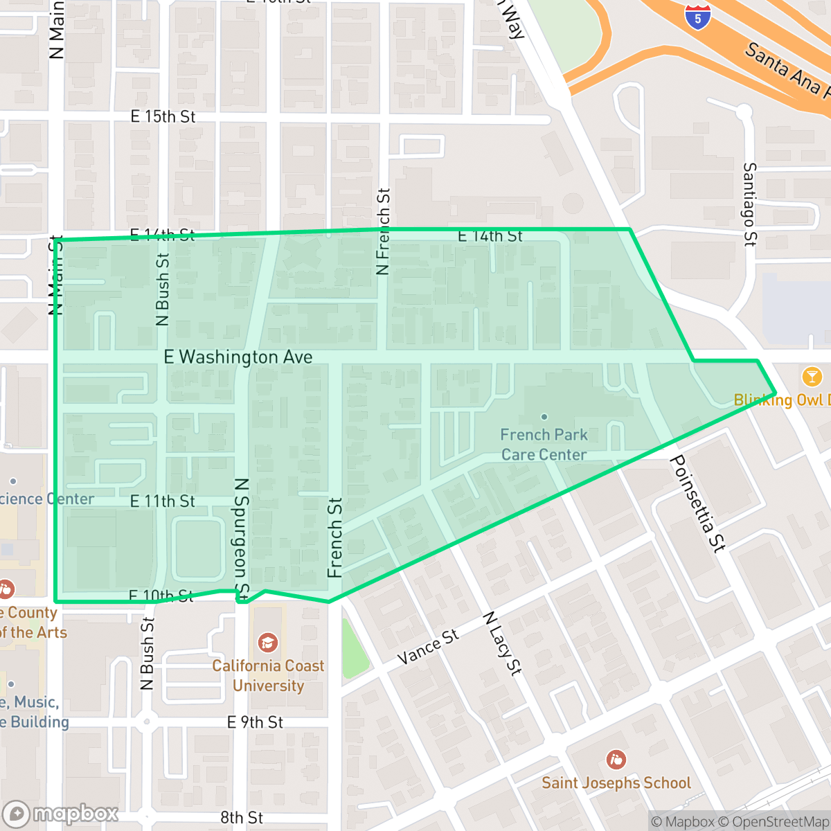 Map showing the location of French Park, Santa Ana, CA