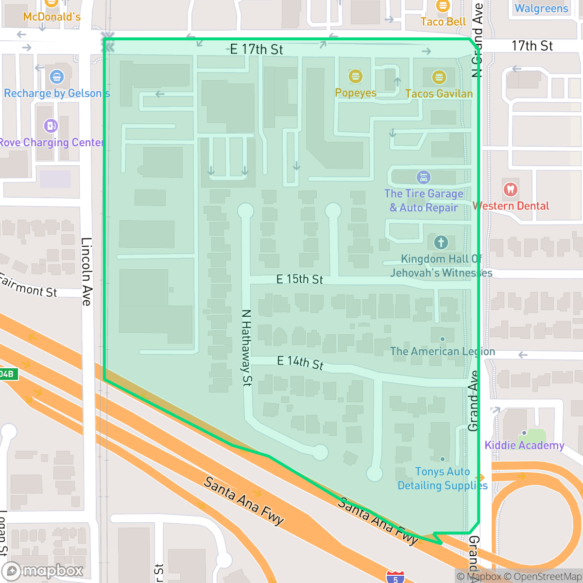 Map showing the location of Grand Sunrise, Santa Ana, CA