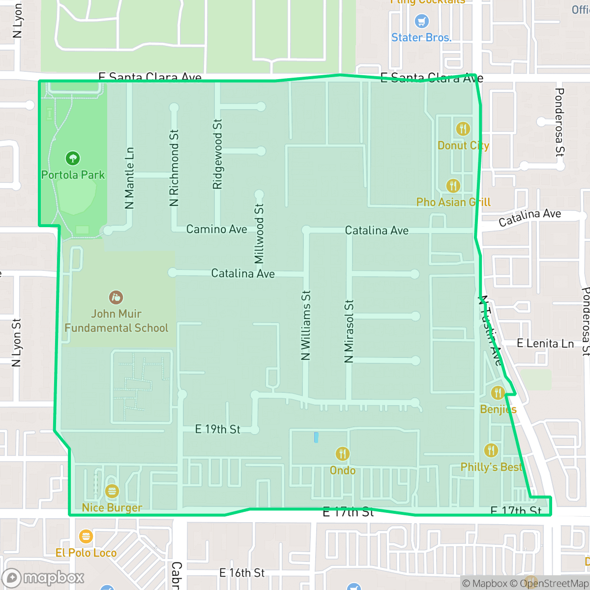 Map showing the location of Meredith Parkwood, Santa Ana, CA