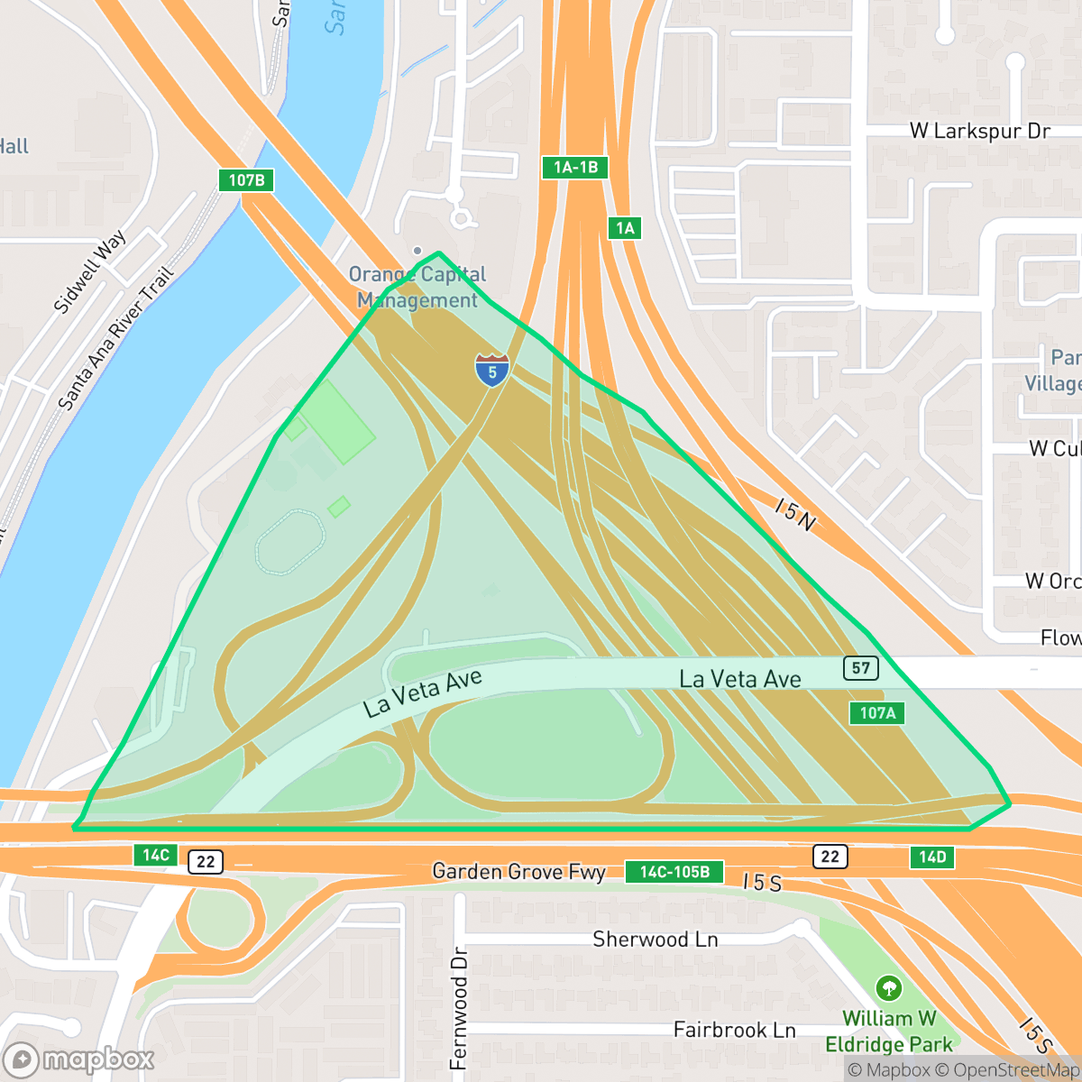 Map showing the location of Northwest, Santa Ana, CA