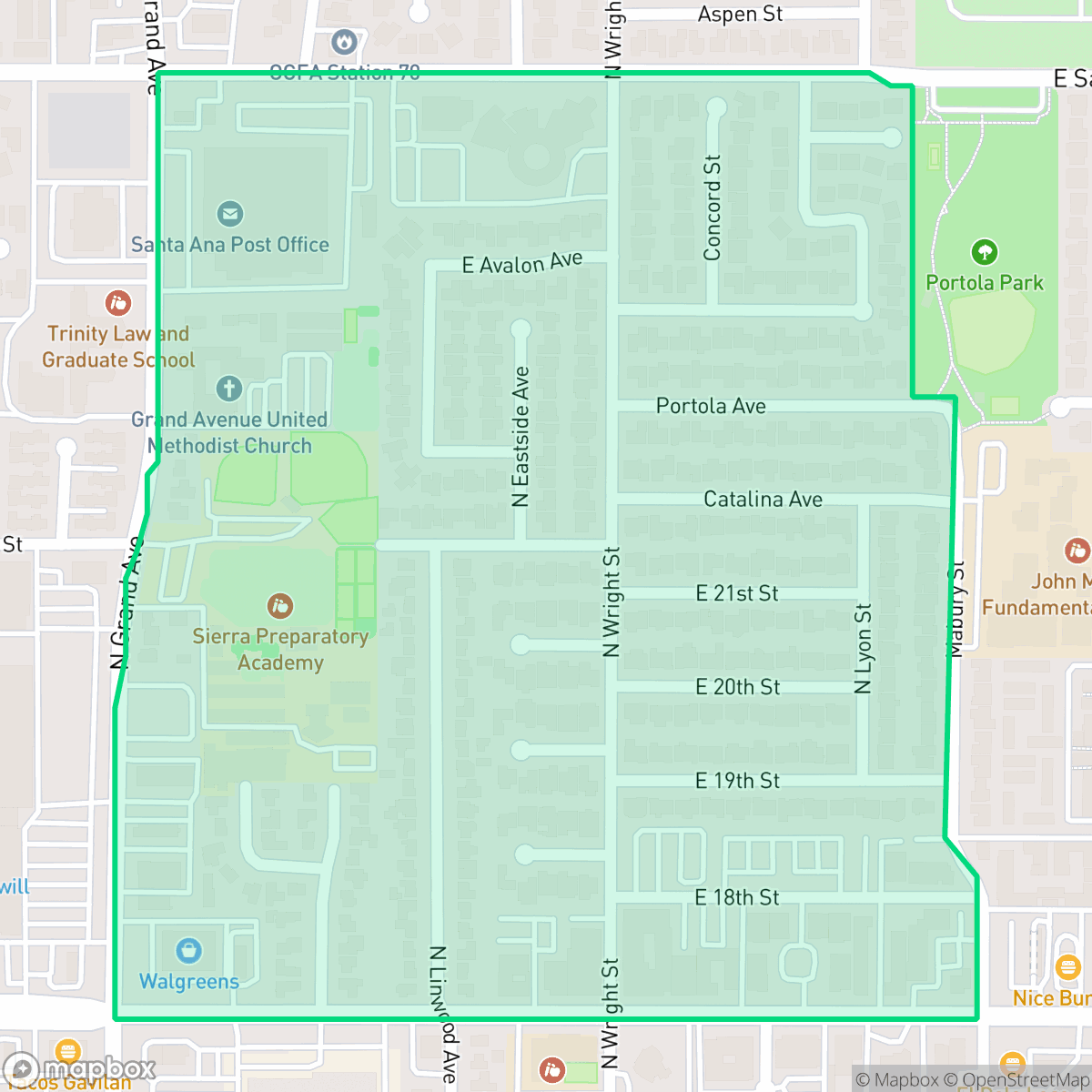 Map showing the location of Portola Park, Santa Ana, CA
