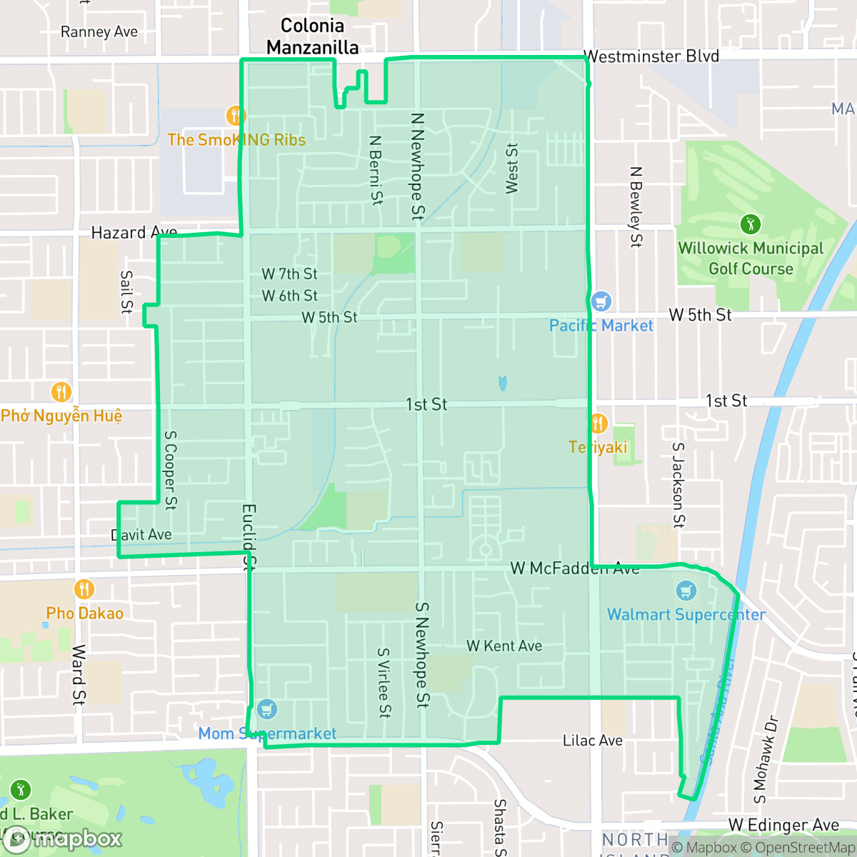 Map showing the location of Riverview West, Santa Ana, CA
