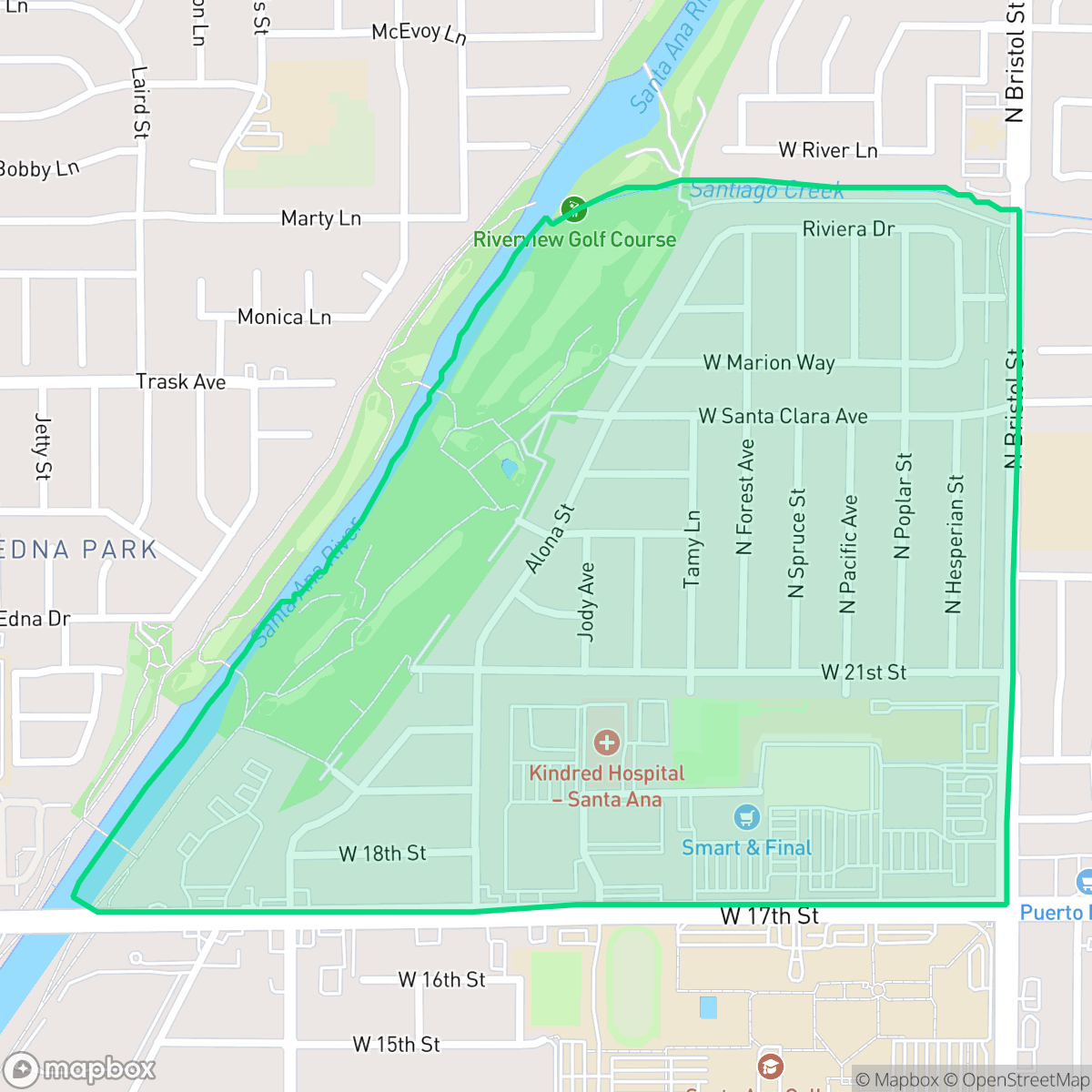 Map showing the location of Riverview, Santa Ana, CA