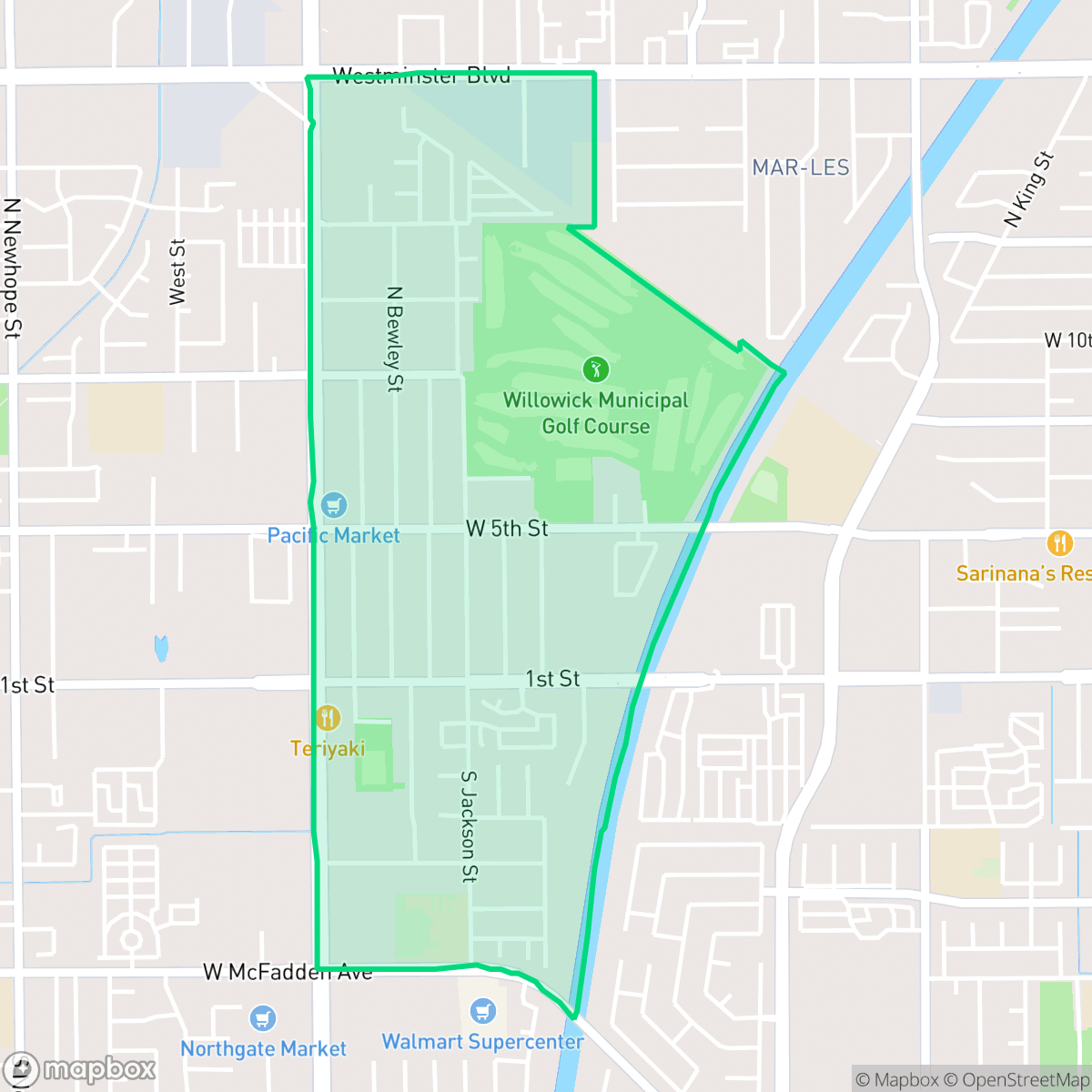 Map showing the location of Santa Anita, Santa Ana, CA