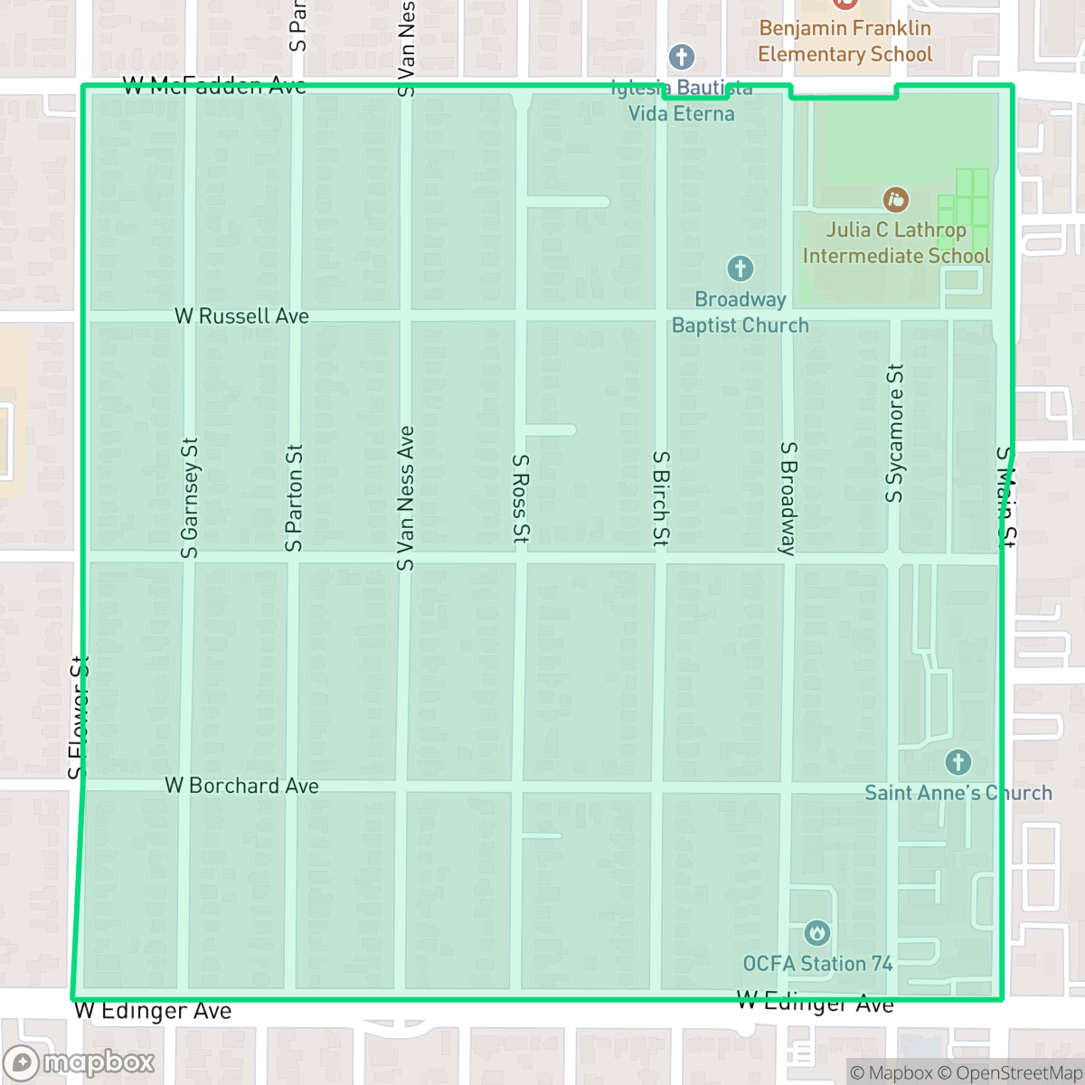 Map showing the location of Wilshire Square, Santa Ana, CA