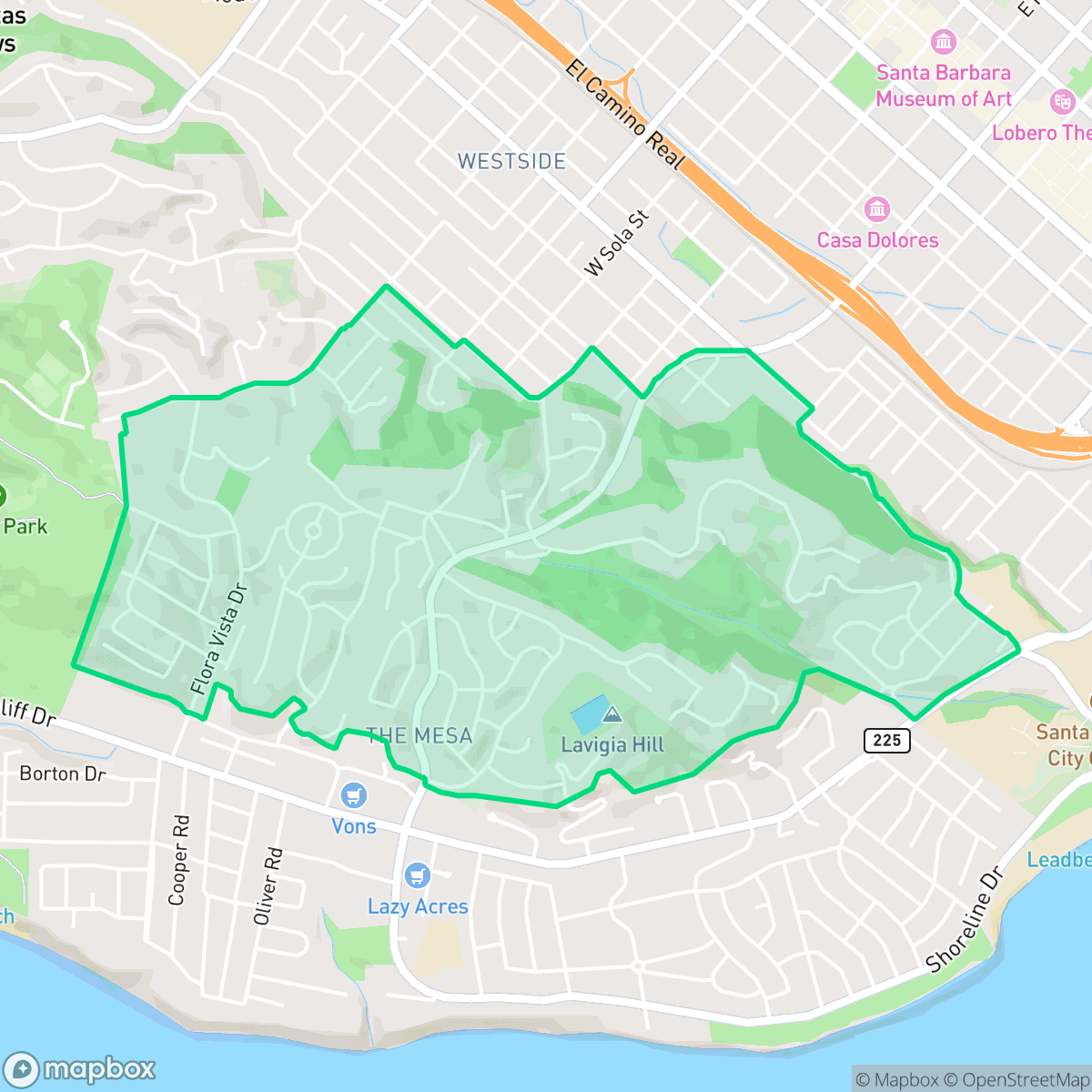 Map showing the location of Alta Mesa, Santa Barbara, CA
