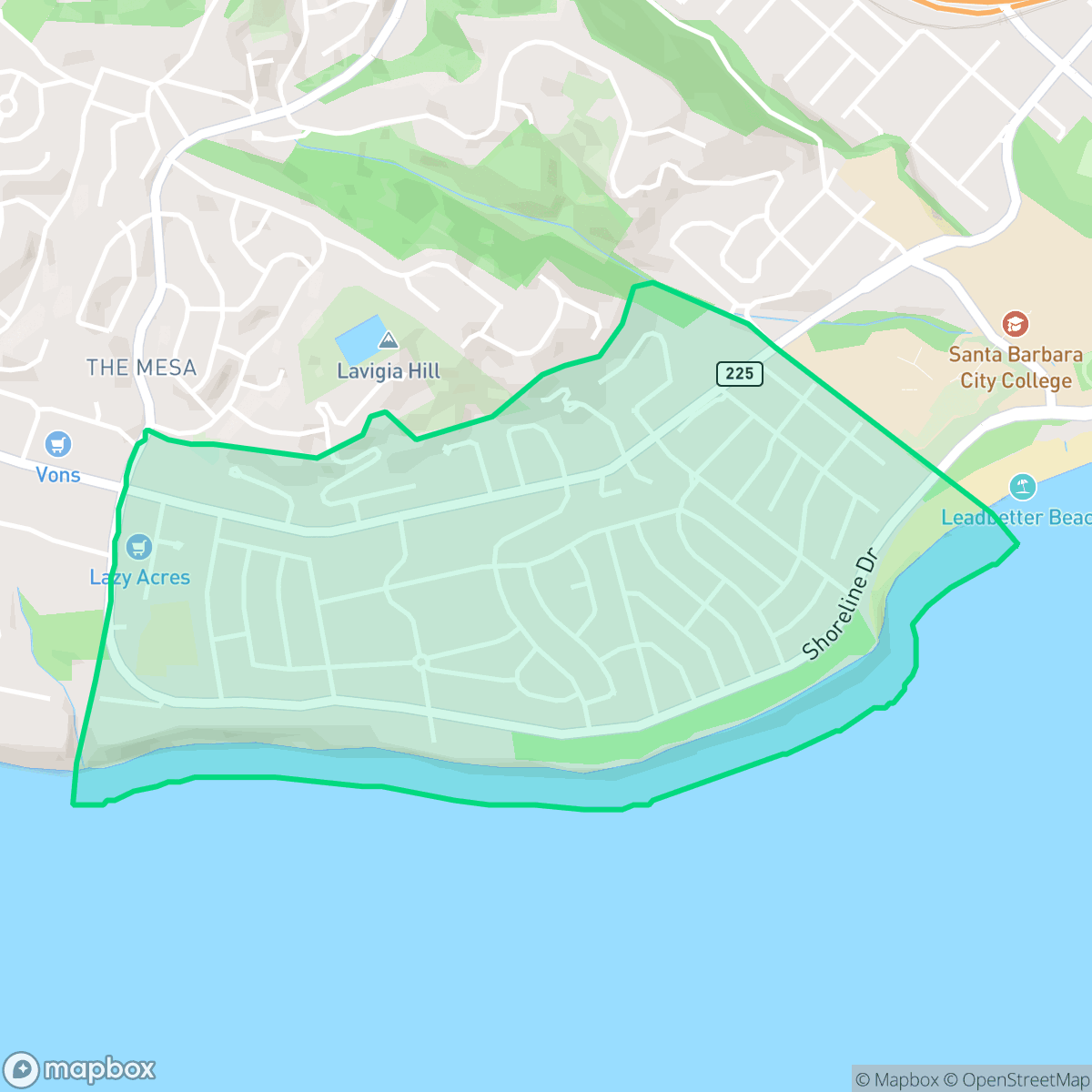 Map showing the location of East Mesa, Santa Barbara, CA