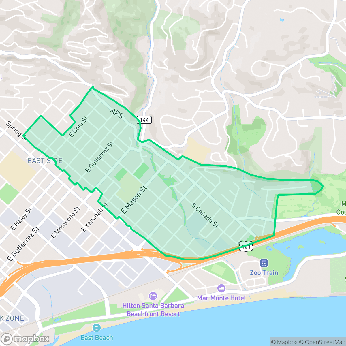 Map showing the location of Eastside, Santa Barbara, CA