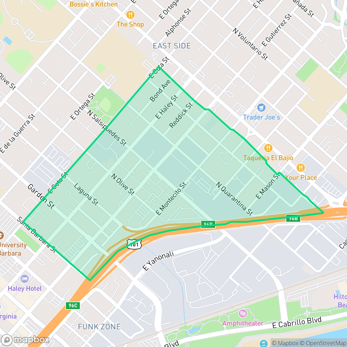 Map showing the location of Lower East, Santa Barbara, CA