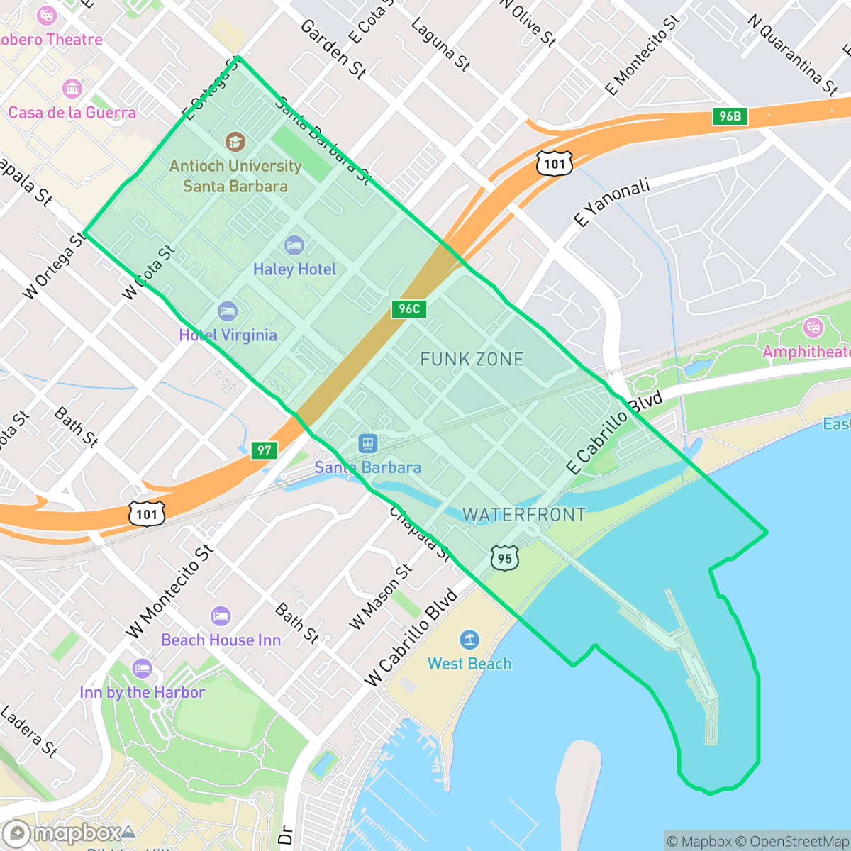 Map showing the location of Lower State, Santa Barbara, CA