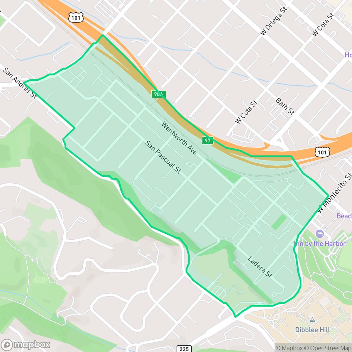 Map showing the location of Lower Westside, Santa Barbara, CA