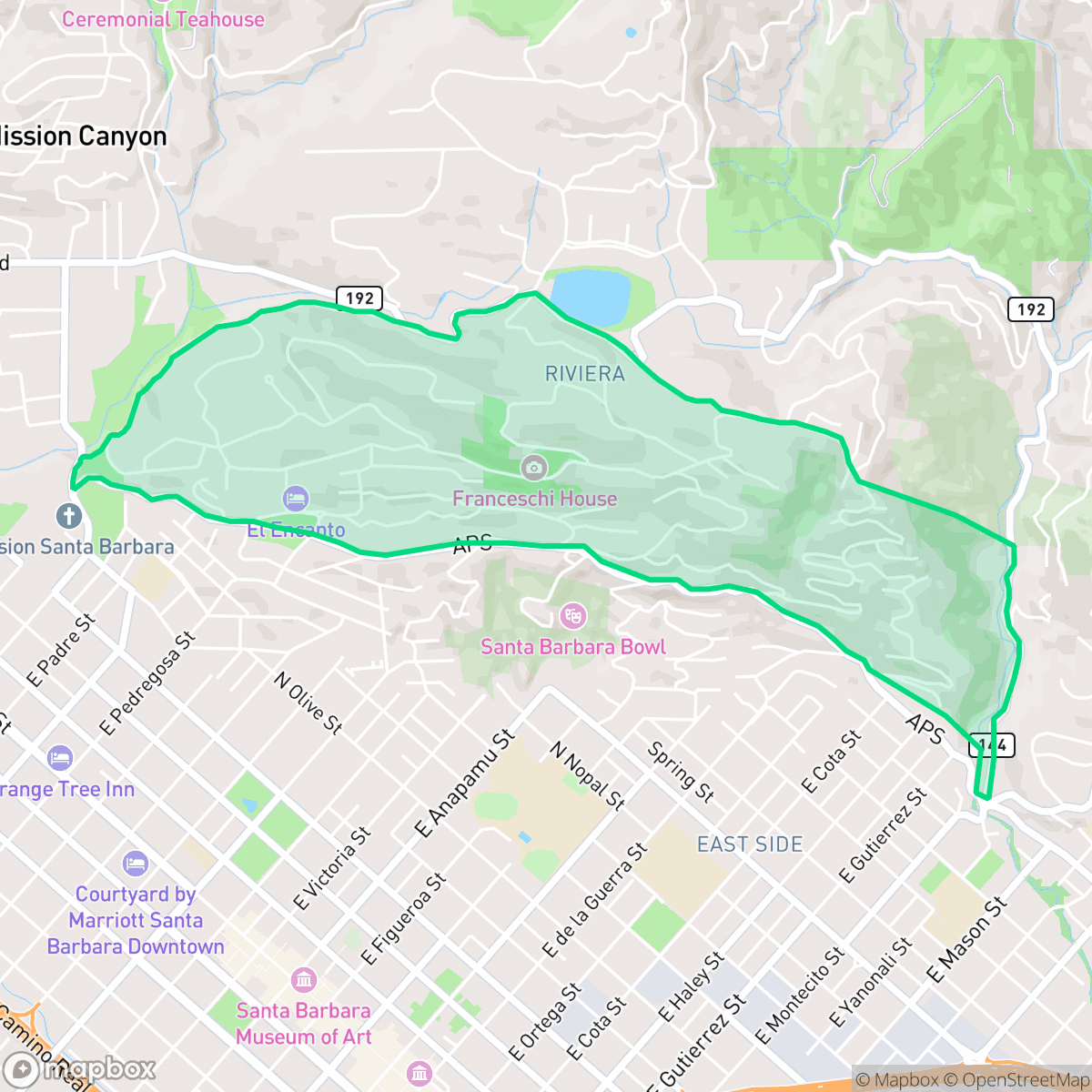 Map showing the location of Riviera, Santa Barbara, CA