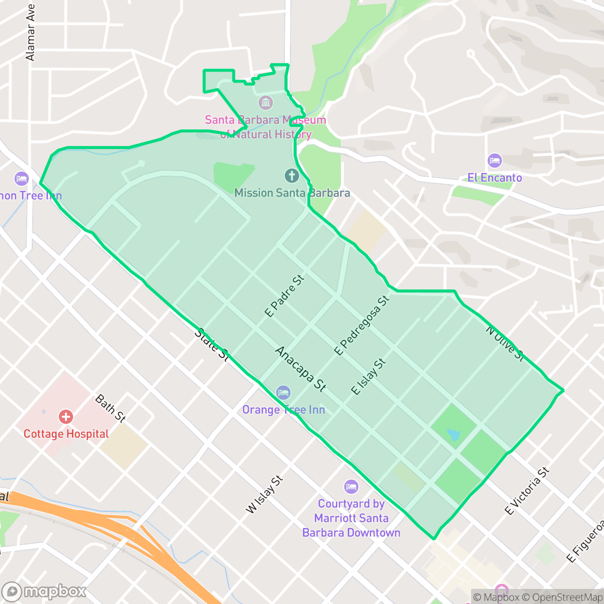 Map showing the location of Upper East, Santa Barbara, CA