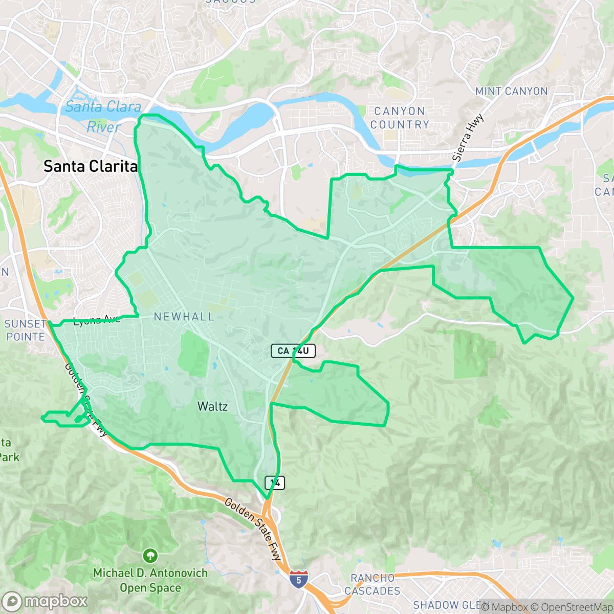 Map showing the location of Newhall, Santa Clarita, CA