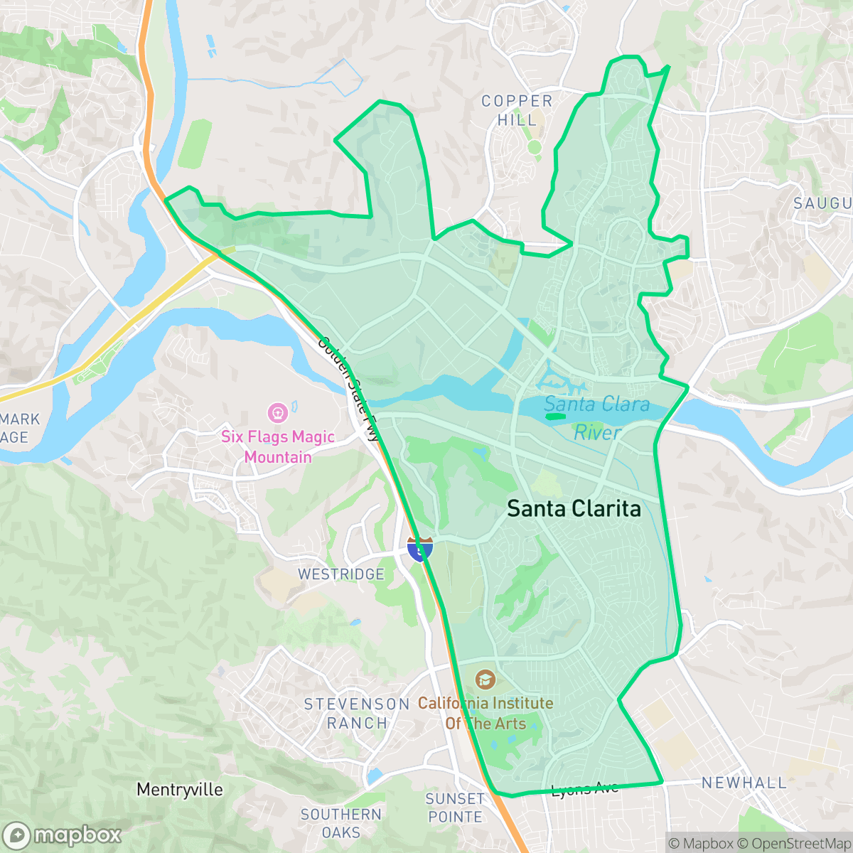 Map showing the location of Valencia, Santa Clarita, CA
