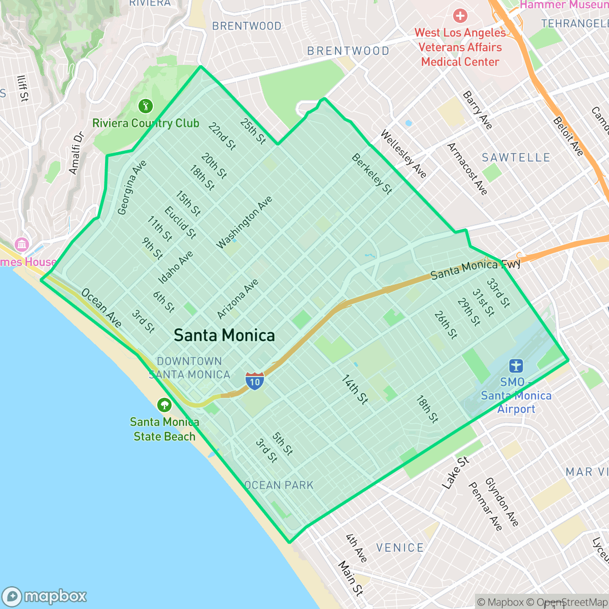 Map showing the location of Santa Monica, CA — coverage area