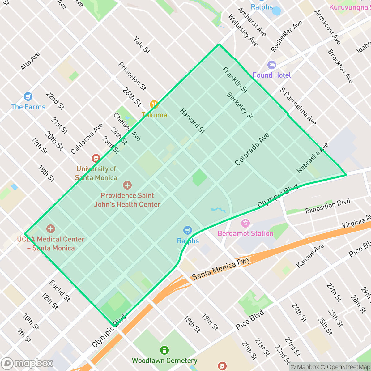 Map showing the location of Mid-City, Santa Monica, CA
