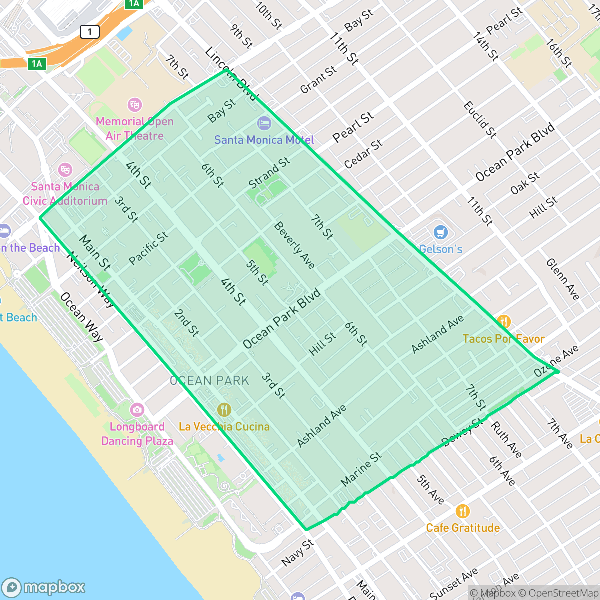 Map showing the location of Ocean Park, Santa Monica, CA