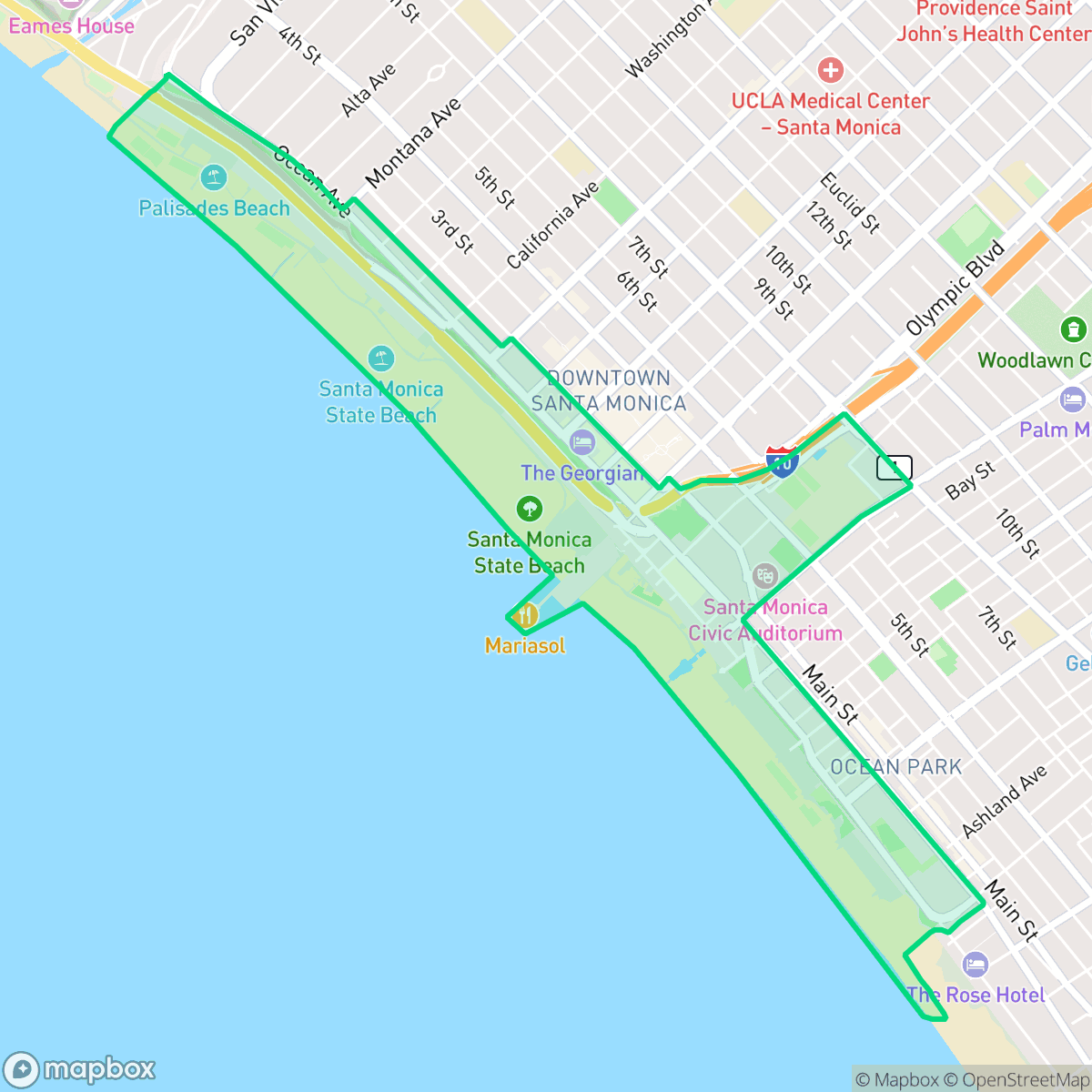 Map showing the location of Santa Monica Pier Area/Ocean Avenue, Santa Monica, CA