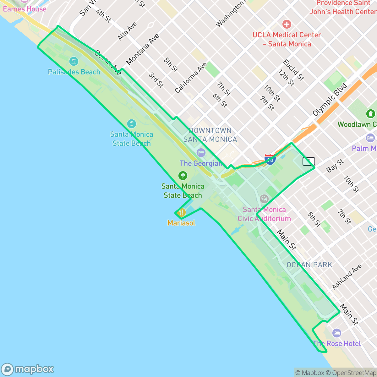 Map showing the location of Santa Monica Pier Area/Ocean Avenue, Santa Monica, CA