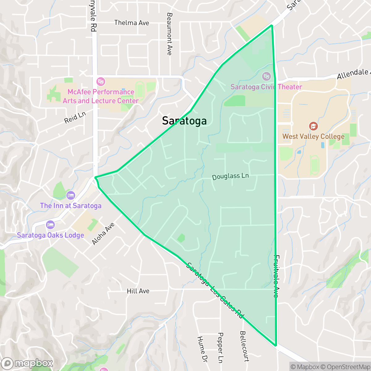 Map showing the location of Fruitvale West, Saratoga, CA