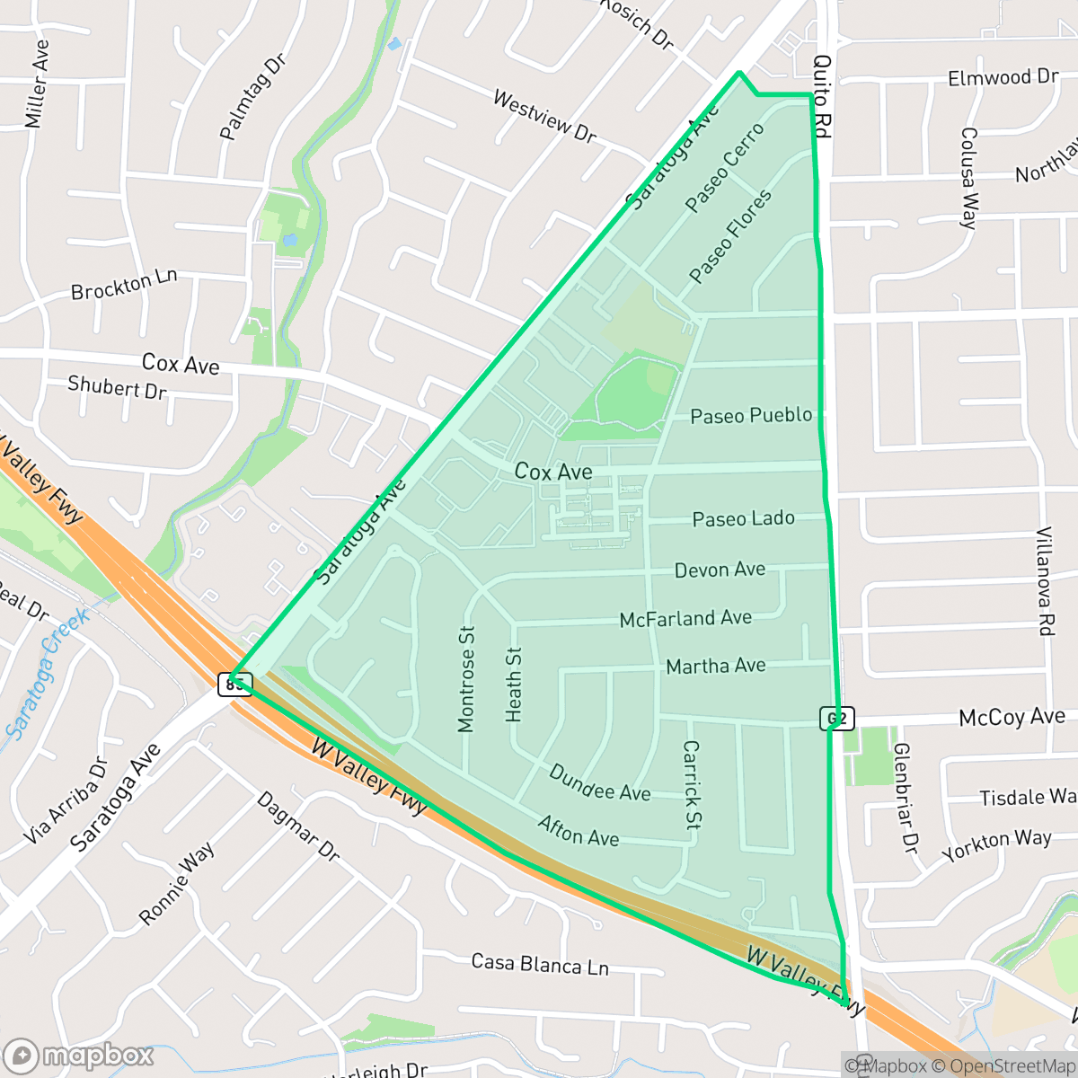 Map showing the location of Quito, Saratoga, CA