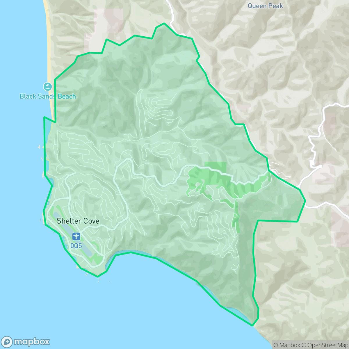 Map showing the location of Shelter Cove, CA — coverage area