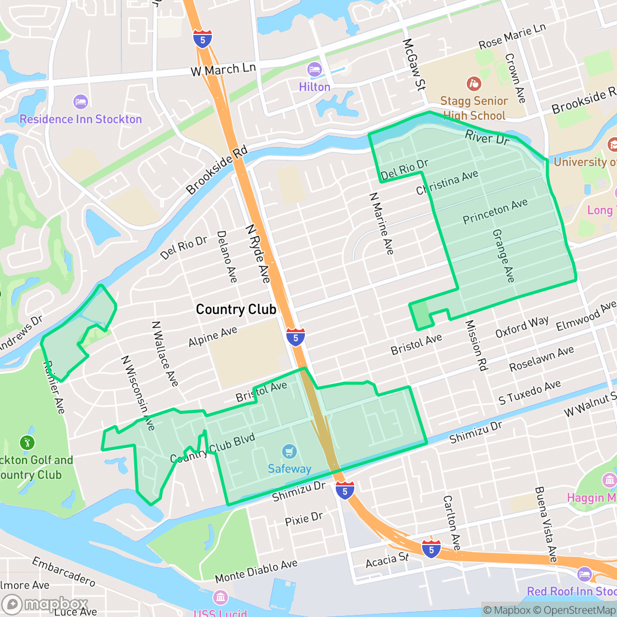 Map showing the location of Country Club, Stockton, CA