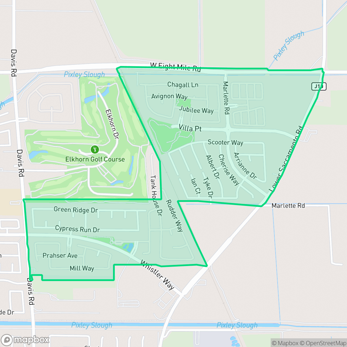 Map showing the location of Elkhorn, Stockton, CA