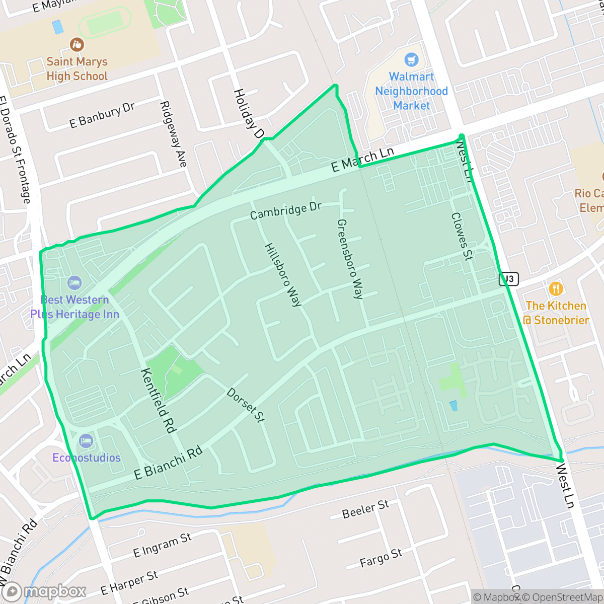 Map showing the location of Kentfield, Stockton, CA