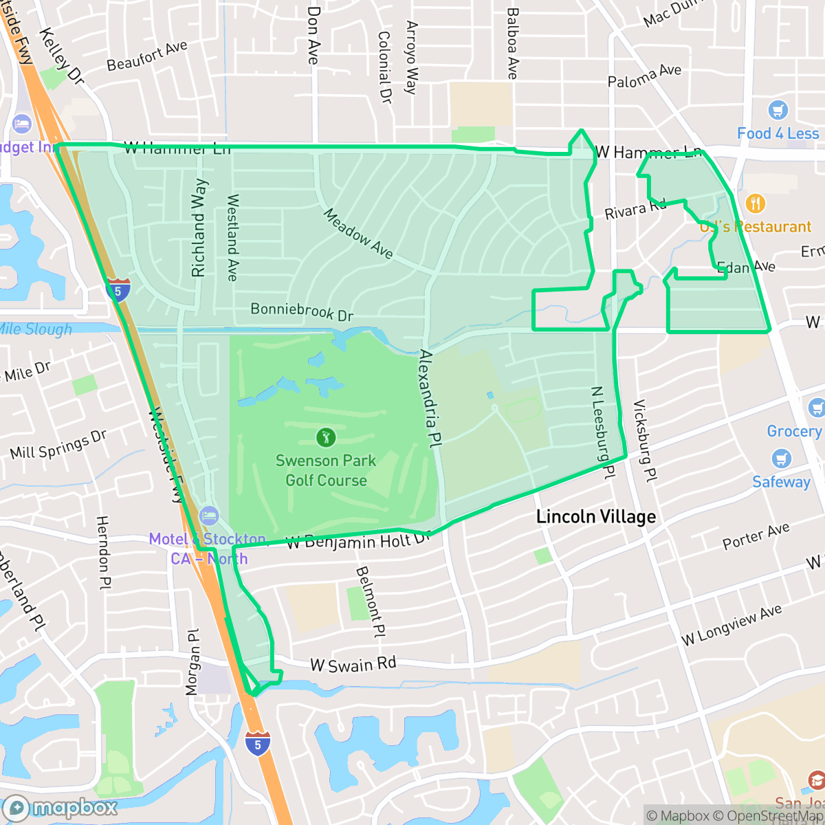 Map showing the location of Parkwoods, Stockton, CA
