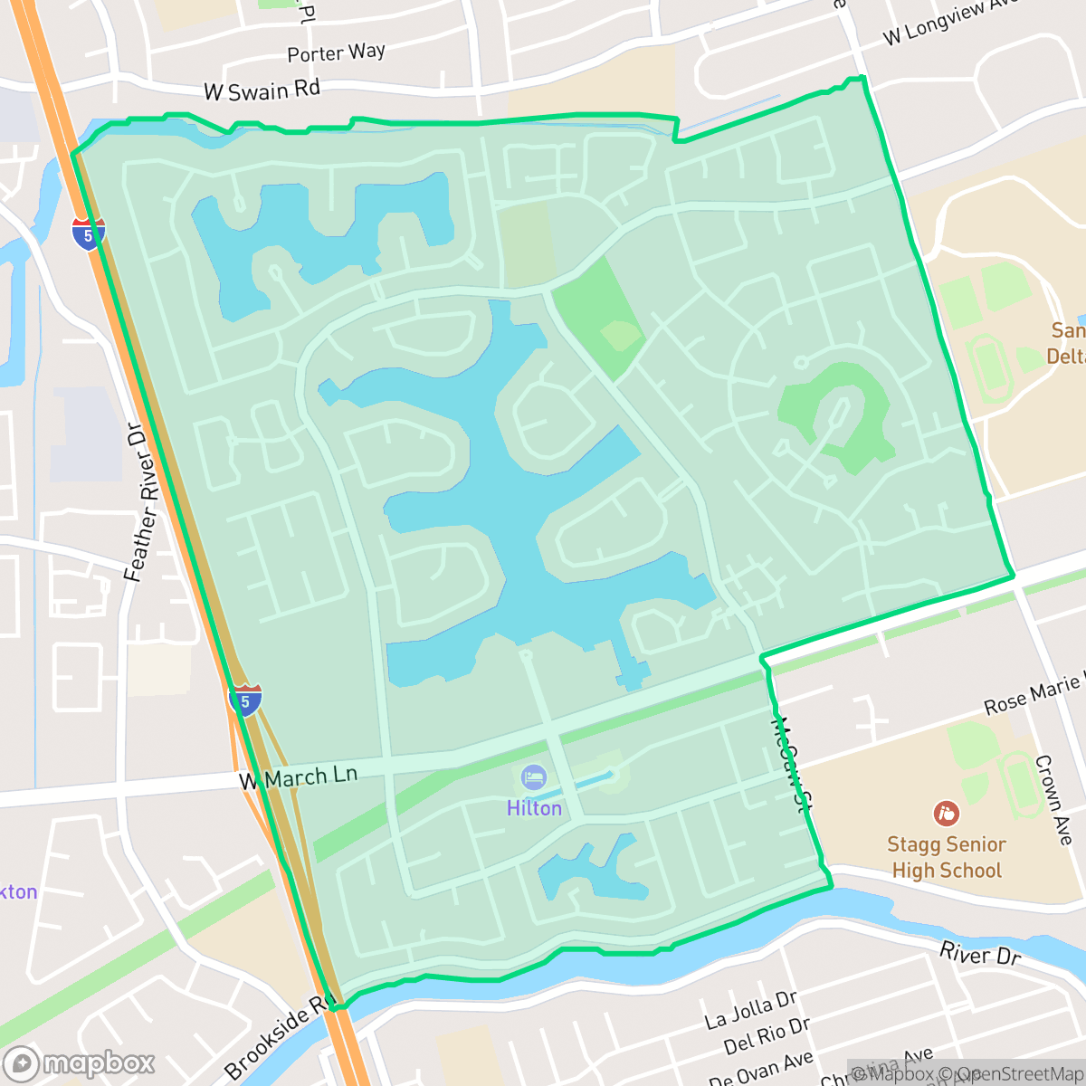 Map showing the location of Quail Lakes - Venetian Bridges, Stockton, CA