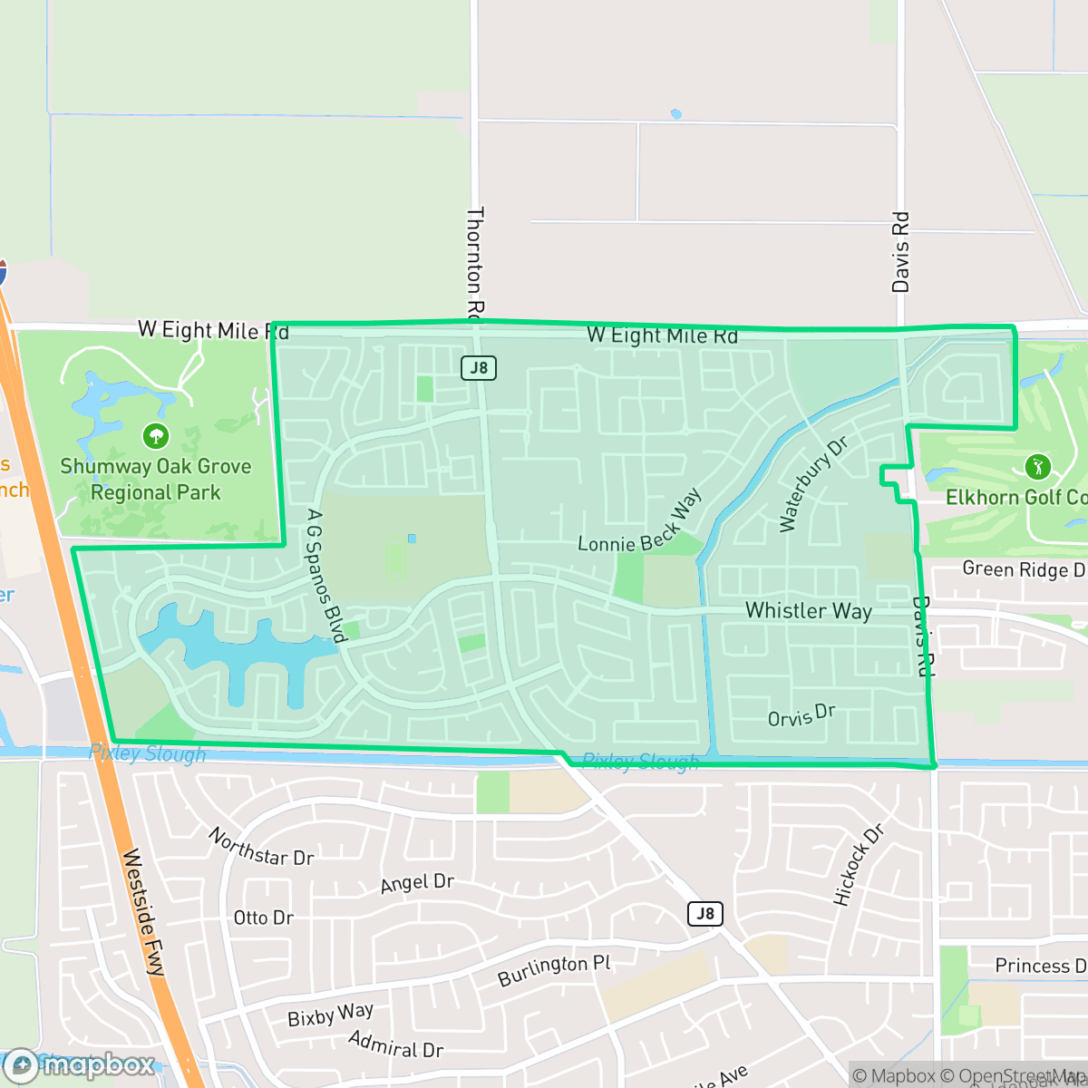 Map showing the location of Spanos Park East, Stockton, CA
