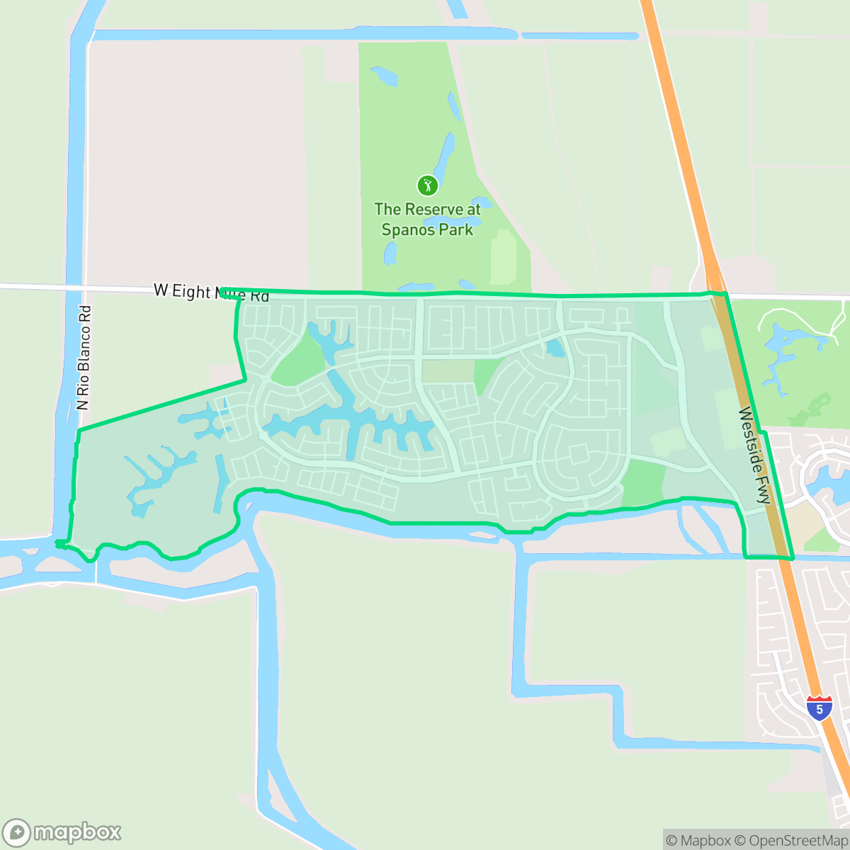 Map showing the location of Spanos Park West, Stockton, CA