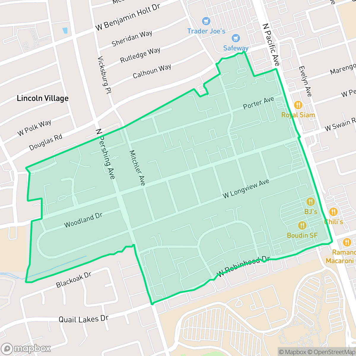 Map showing the location of Swain Oaks, Stockton, CA