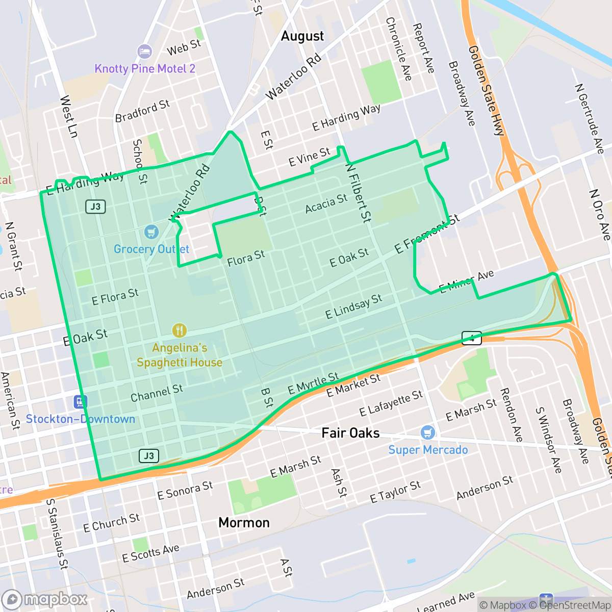 Map showing the location of Waterloo, Stockton, CA