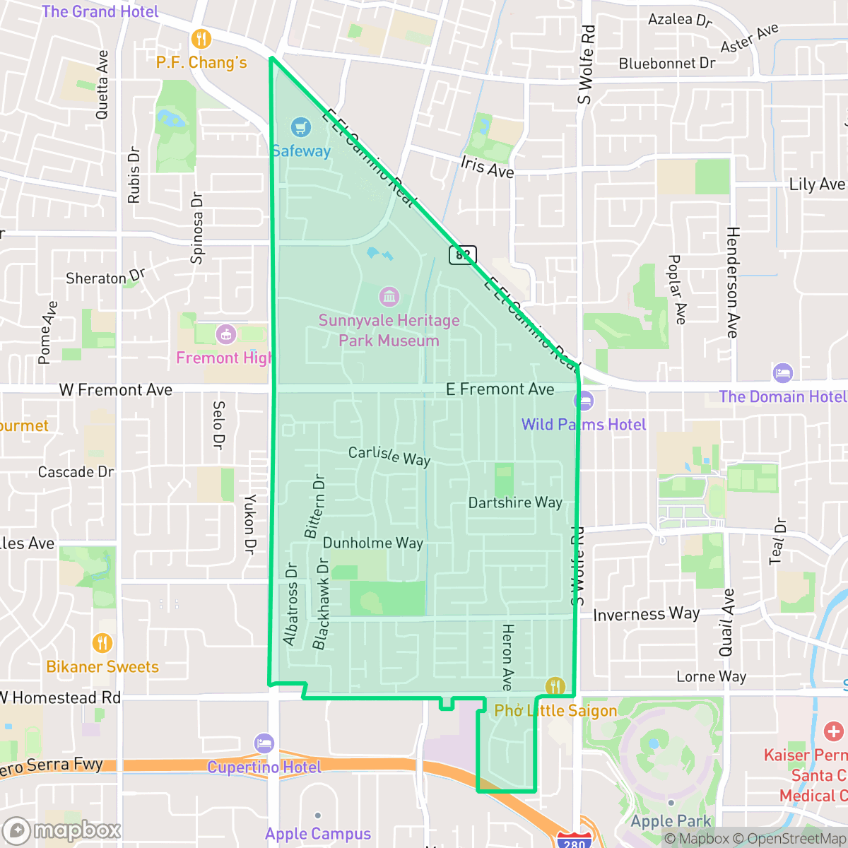 Map showing the location of Ortega, Sunnyvale, CA