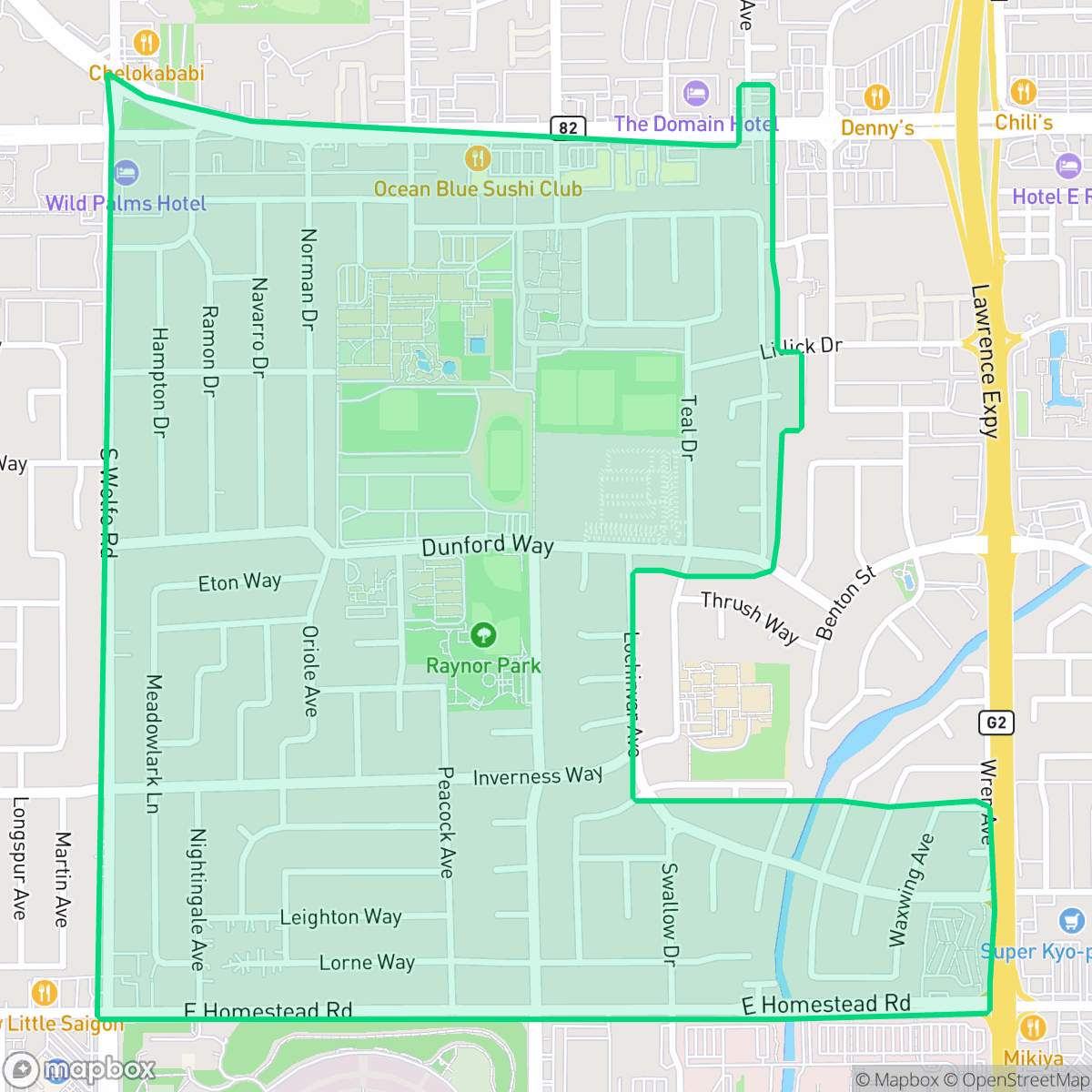 Map showing the location of Raynor, Sunnyvale, CA