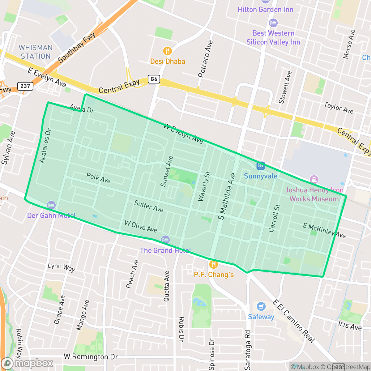 Map showing the location of Washington, Sunnyvale, CA