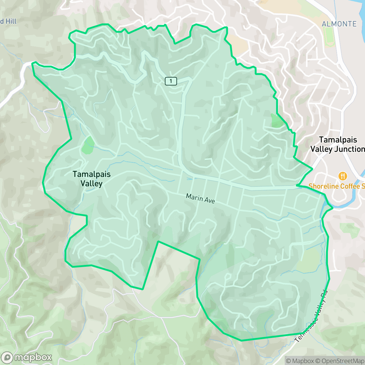 Map showing the location of Tamalpais Valley, Tamalpais-Homestead Valley, CA