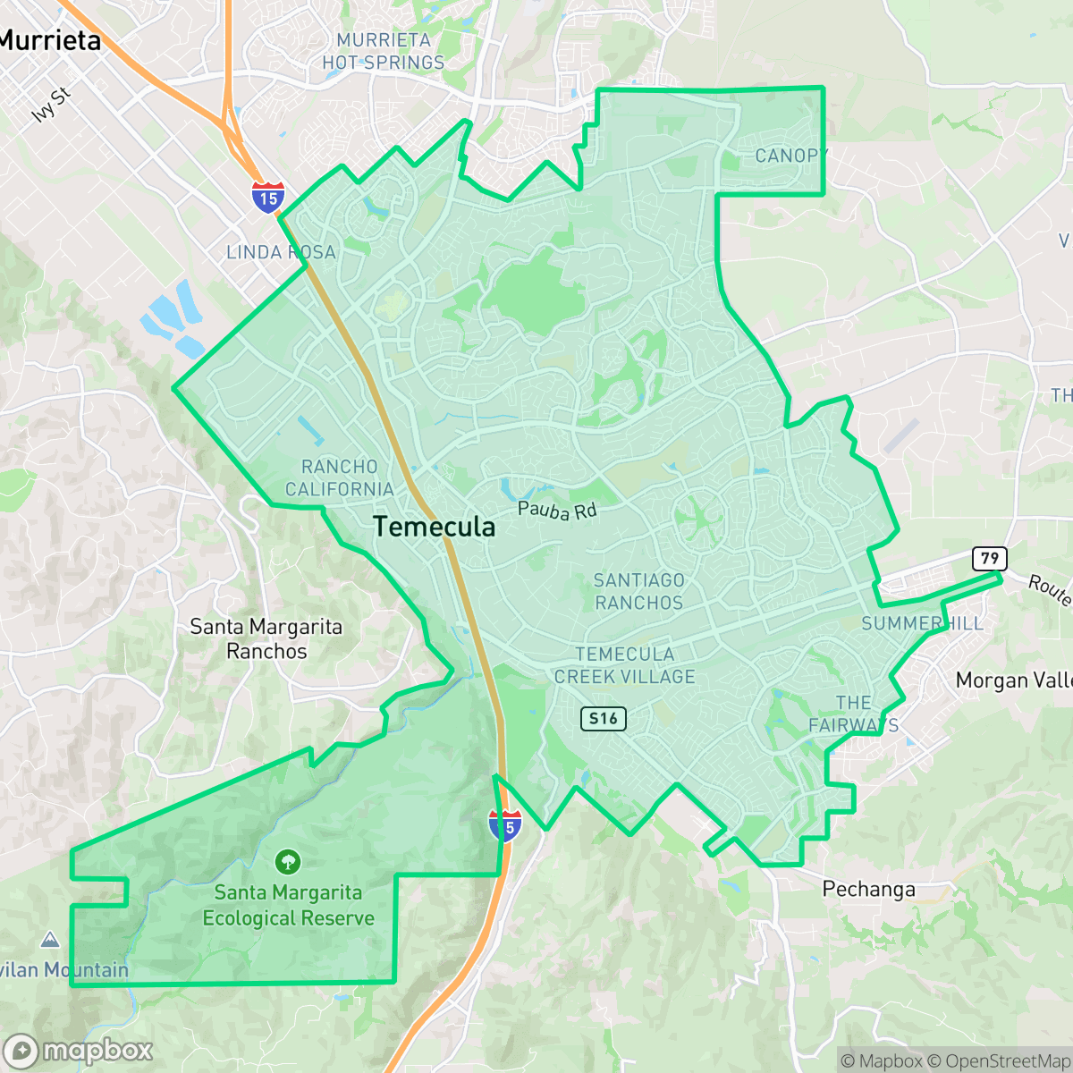 Map showing the location of Temecula, CA — coverage area